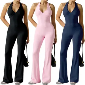 Women's Sexy Backless Yoga Onesie - Stretchy Workout Outfit with Hanging Neckline Non-See-Through Slim Fit for Gym Pilates Lounge All-Season Yoga Clothing
