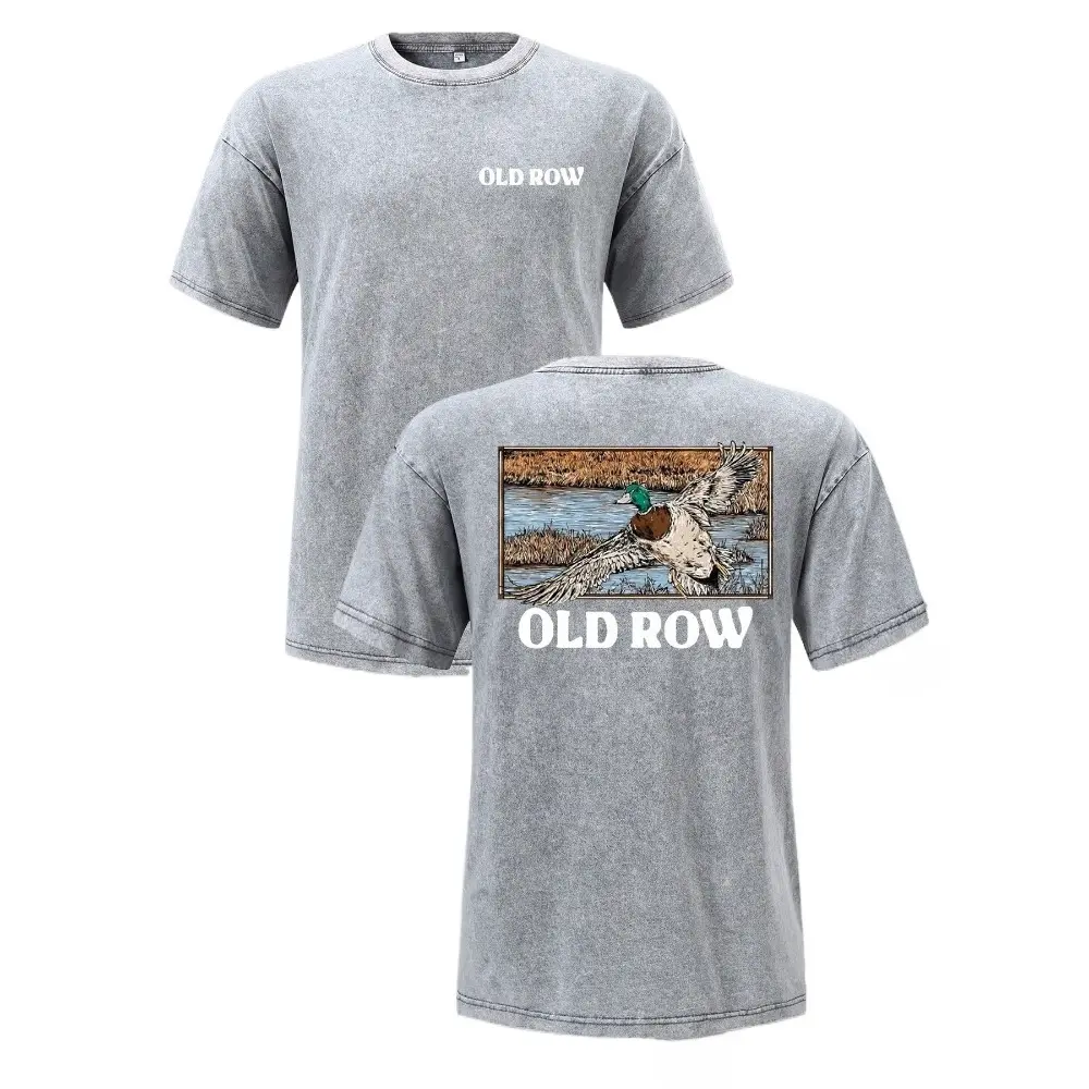 Old Row Men's Vintage Washed Mallard Duck Graphic T-Shirt - Oversized Casual Style Tee, Outdoor Sports Top, Beach Wear, Gift for Waterfowl Hunters, Men's Graphic T Shirts, Men's T Shirts