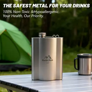 Castle Peak Titanium Hip Flask Ultra Flat Leak Proof Pocket Flask for Outdoor Hiking Daily Carry Durable Taste Free with Free Metal Funnel camping  burner stainless  steel  foldable  cup