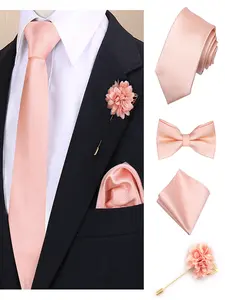 Men's Elegant Casual Tie Set, 4-Piece Woven Fabric Necktie Bowtie Scarf Brooch Collection, Accessories, Perfect for Daily & Business Wear