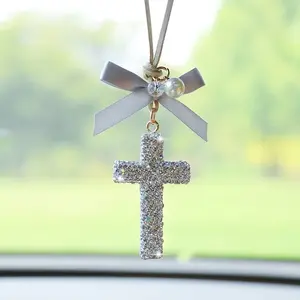 Bling Car Rearview Hanging Cross Ornament, Car Rearview Mirror Cross Pendant, Christian Accessories