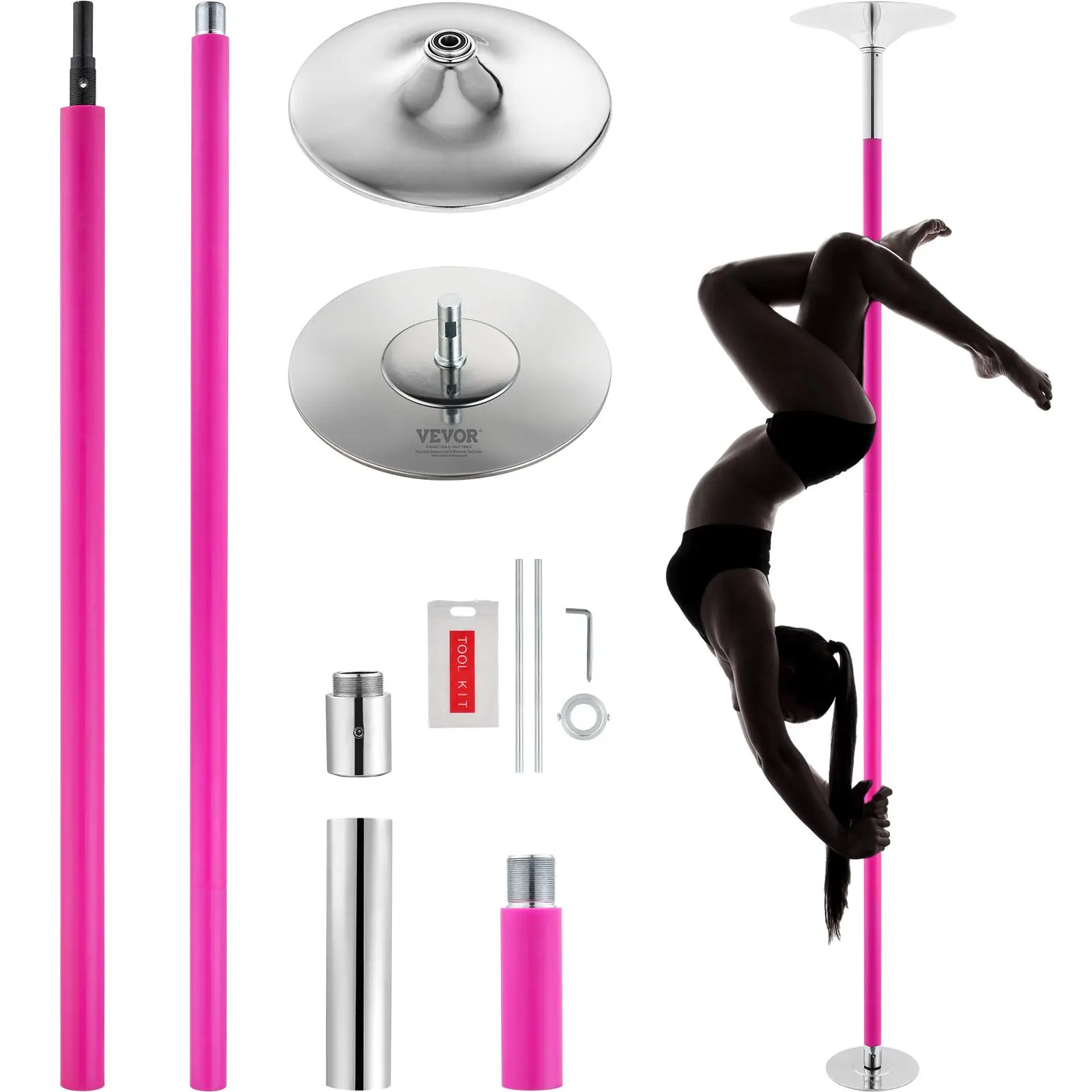 【SummerFinds】VEVOR Professional Dancing Pole,  , Spinning Static Dancing Pole Kit, Portable Removable Pole, 40mm Heavy-Duty Stainless Steel Pole, Height Adjustable Fitness Pole, for Exercise Home Club Gym, Pink