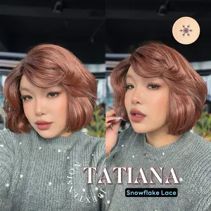 JBEXTENSION 10 Inches Copper Curly Pre-Cut Side Part Snowflake Lace Frontlace Glueless Wig TATIANA【BENDY EAR TABS】