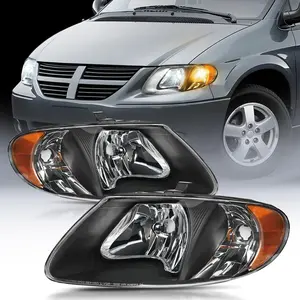Nilight Headlight Assembly for 2001 2002 2003 2004 2005 2006 2007 Chrysler Town & Country 2001-2003 Voyager 2001-2007 Dodge Grand Caravan Replacement Black Housing Amber Reflector
