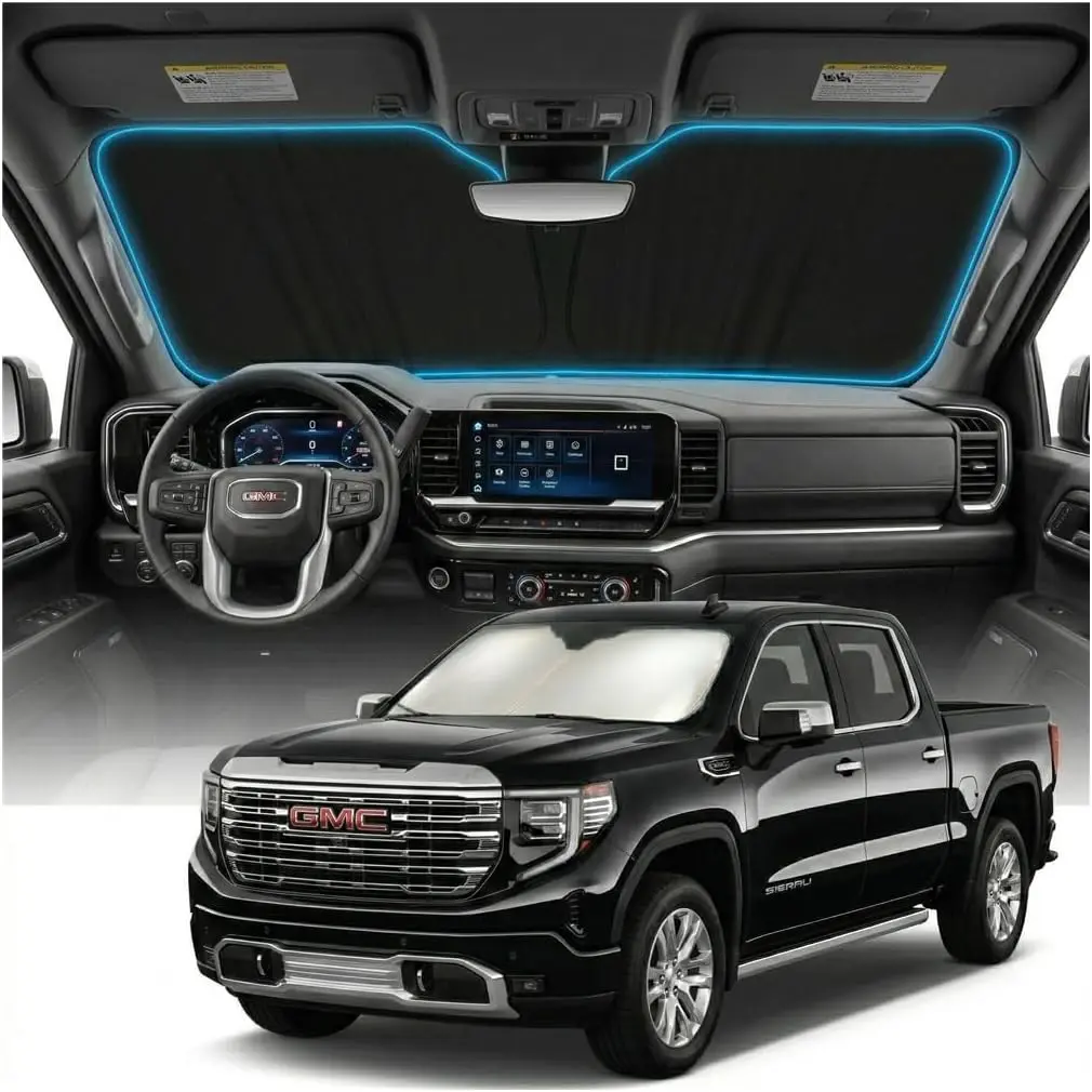 for GMC Sierra 1500 Sun Shade Windshield Cover - Custom Fit Sierra 1500 Accessories 2019-2025 2026 Sunshade Foldable UV Protection & Heat Shield Sun Visor Accessories