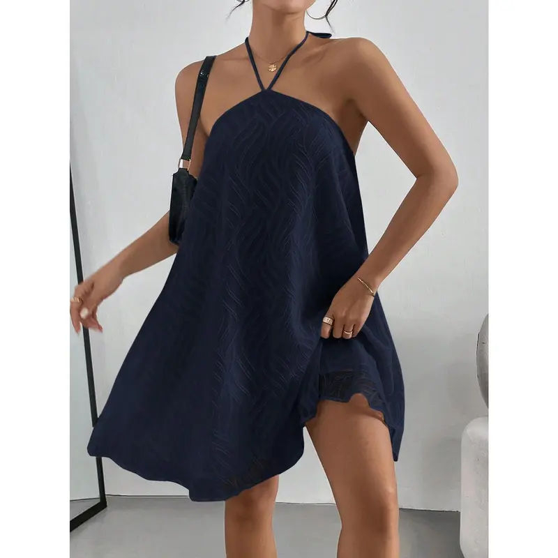 slim fit dress slacks Shein Brown Marble Print Halter Neck Ruched Front Open Back Mini Party Dress 4 main image 0