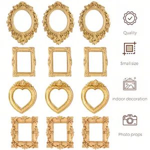 12Pcs Vintage Resin Picture Frames Gold/Silver Small Antique Photography Props Baroque Frames for Jewelry Display Home Decor Holiday Party Christmas Decor Mini Style Tools Hardware
