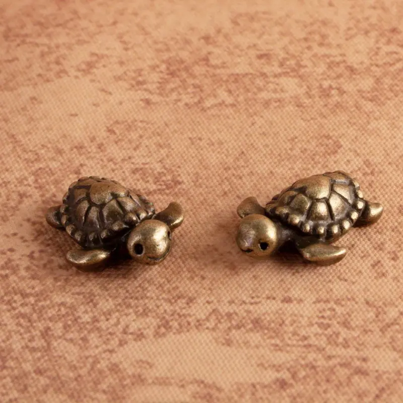Handmade Love Turtle Ornament, Resin Figure with Antique Bronze Finish - Miniature Marine Life Outdoor Decor with Heart Details, No