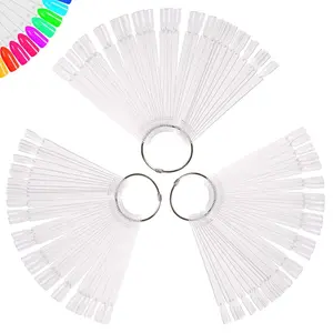 150 Pcs Clear Nail Swatch Sticks with Ring, Fan Shape Nail Art Polish Display Tips, False Nail Sample Sticks, Nail Practice Color Display, Transparent Polish Board for Nails