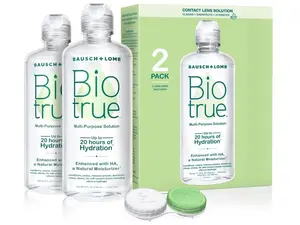 Biotrue Contact Solution, Multi-Purpose Solution with Lens Case, Cleans, Conditions, Hydrates, Disinfects, Removes Protein, Dirt & Debris, Contact Lens Cleaner & Storage, 10 Fl Oz (Pack of 2)