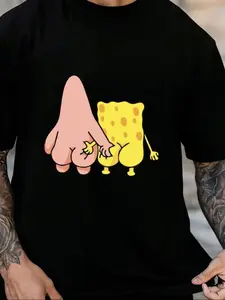 Hilarious Spongebob & Patrick Cotton Tee, Bold Design Round Neck for Humorous Retro Fans, Casual Wear or Gift, Unisex Soft Comfort, Sizes S M L Xl