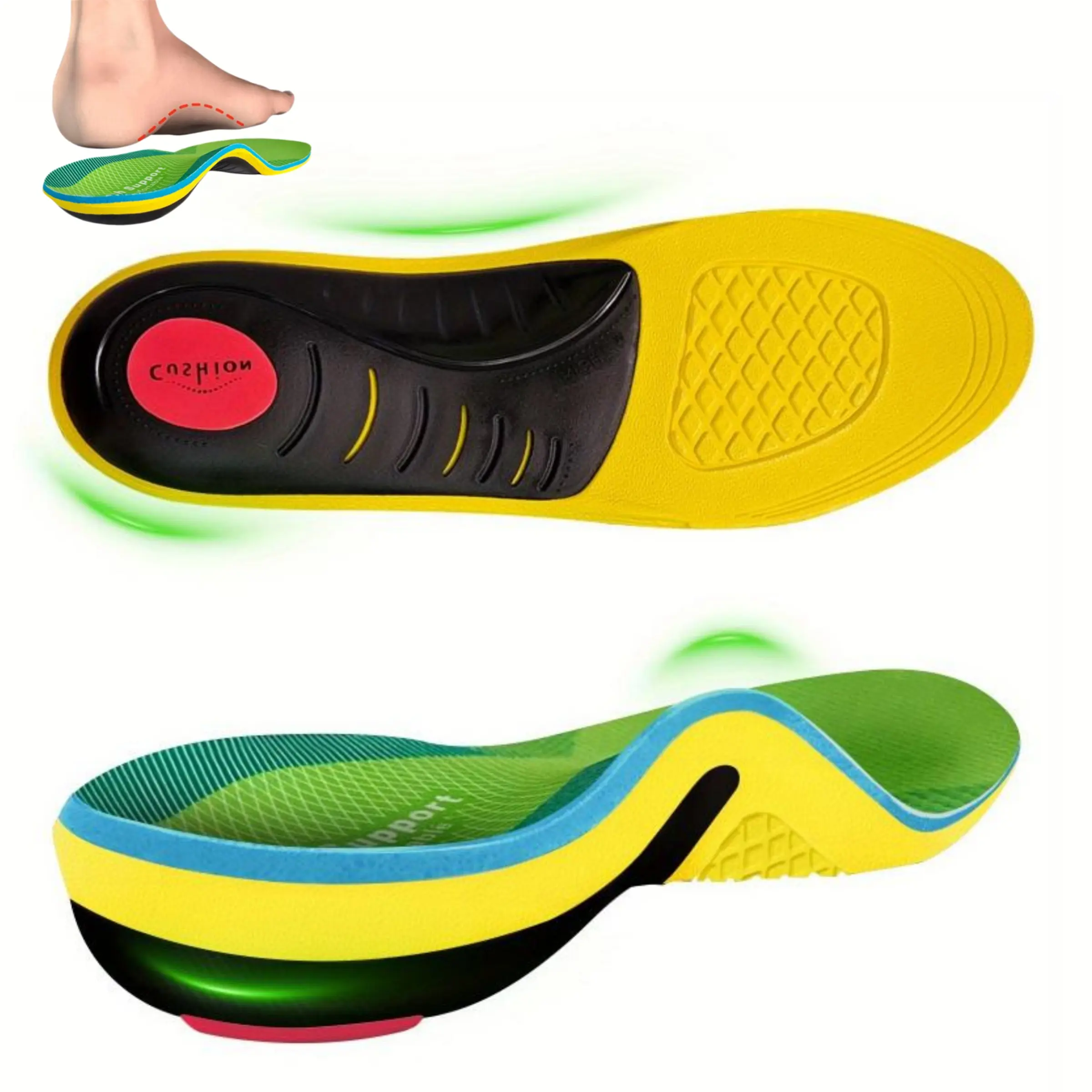 240+Lbs Heavy Duty Arch Support Insoles - Supportive Soles, EVA Cushioned Insoles with Shock Absorption, Breathable & Non-Slip Grip, Orthopedic Insoles for Men & Women, Sports, Running, Hiking, Gym, Shock Absorbing Insoles