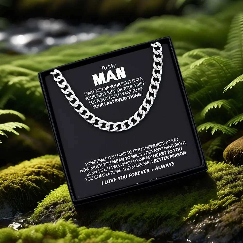 1Pcs“To My MAN” Stainless Steel Cuban Chain Necklace for Men - Valentine’s Day, Birthday, Christmas, Anniversary Gifts for Husband Boyfriend with Luxury Gift Box & Card, Cuban Link Chain Jewelry Gift for Man, Gifts For Boyfriend, Mens Gifts