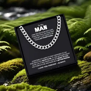 1Pcs“To My MAN” Stainless Steel Cuban Chain Necklace for Men - Valentine’s Day, Birthday, Christmas, Anniversary Gifts for Husband Boyfriend with Luxury Gift Box & Card, Cuban Link Chain Jewelry Gift for Man