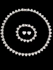 3Pieces/Set Women Hip Hop Heart Chain Necklace & Bracelet & Artificial Ziron Earrings, Fashion Jewelry Gift for Women, Elegant Jewelry Set, All-Season Street Style Accessories