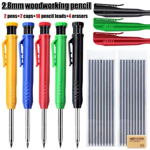 10pcs/set High quality plastic clip 2.8mm woodworking pencil set,  2B lead is not easy to break, used for deep hole marking/engineering drawings/drilling tool pen users, Measuring Marking Tool