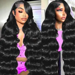 30 Inch 200 Density Body Wave Lace Front Wigs Blended Human Hair Hd 13X4 Lace Front Wigs Human Hair Pre Plucked Black Wig Human Hair For Women
