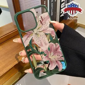 Enchanted Lilies Pattern Magnetic Phone Case Supports Wireless Charging for iPhone 17 15 16 14 Pro Max 13 12 11 XR XS Plus Air Shockproof Non Slip Protection Silicone Transparent Acrylic Cover Cellphone Protective