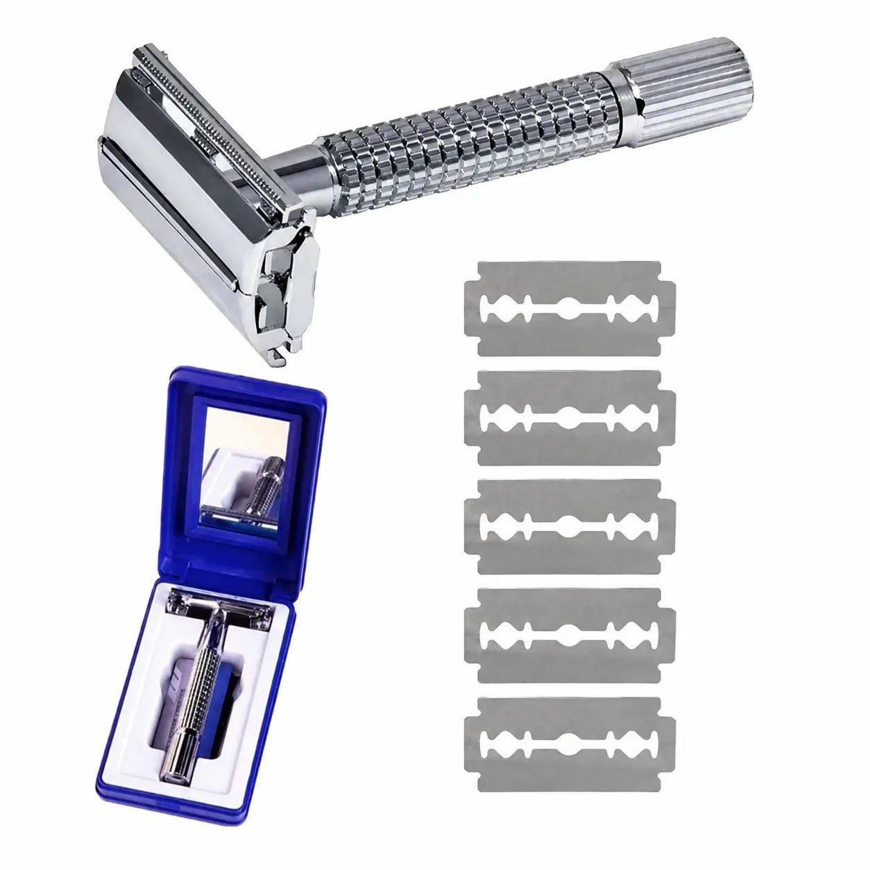 Double Edge Safety Razor for Men and Women with 5 Blades and Travel Case