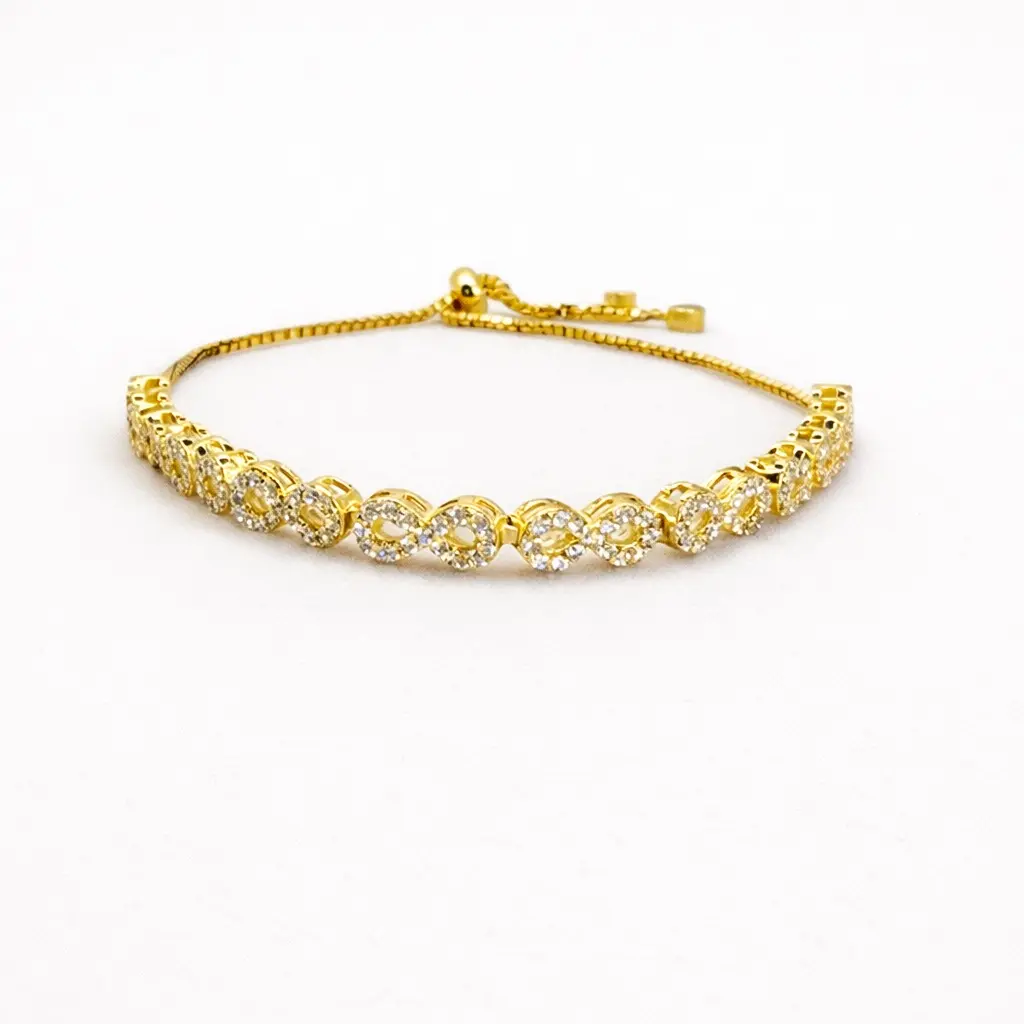 Female Halo Adjustable Bracelet, Halo-Set Stones, Yellow Gold Plated Silver, Adjustable Length, for Daily Wear
