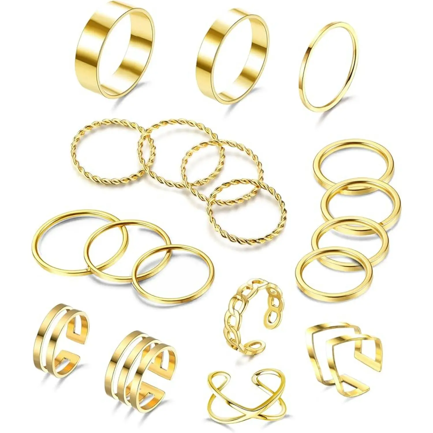 Jstyle 19PCS Stainless Steel Rings for Women Knuckle Rings Stackable Rings Silver/Golden Rings for Women Simple Adjustable Stacking Rings Jewellery Daily