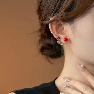 Red Flower Crystal Drop Earrings 14K Gold Plated Stud Earrings Rhinestone Floral Earrings Elegant Sparkling Earrings for Women Fashion Jewelry Gift