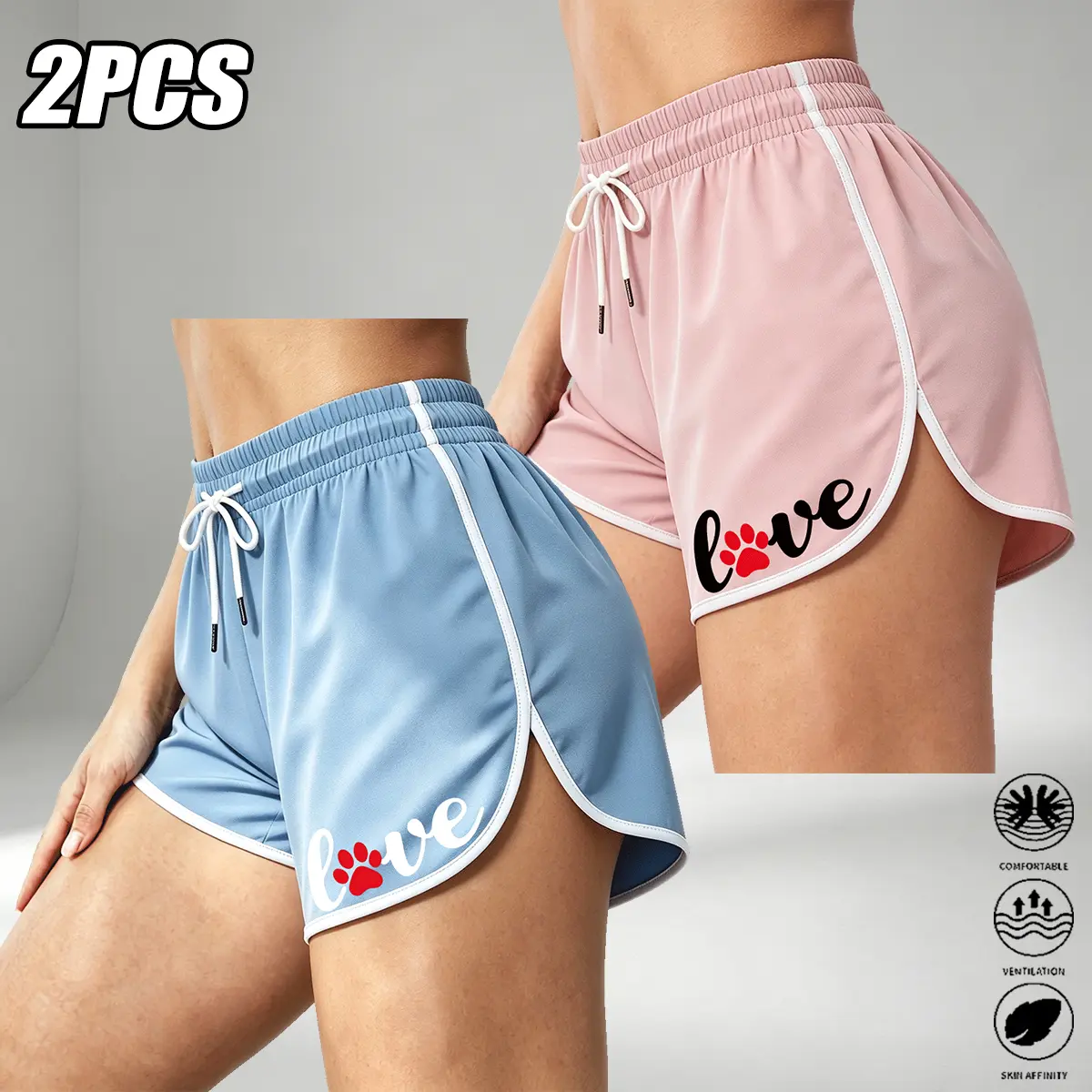 JOGWAVE 2PCS women’s shorts—sport shorts with a low-rise waist and retro wide legs, featuring hand-drawn patterns on the fabric. Casual, comfortable, loose-fit fashion for everyday wear, travel, streetwear, and trendy outfits. Women’s shorts designed to k