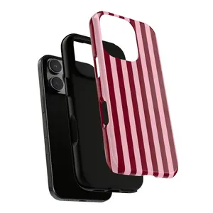 Burgundy and pink striped phone case, bold candy-striped iPhone, sturdy Pixel case, compatible with iPhone 17/16/15/14/13/12/11/X/XS/XS Max/XR/7P/8P, stylish protective case, perfect holiday gift for friends, family, or yourself.