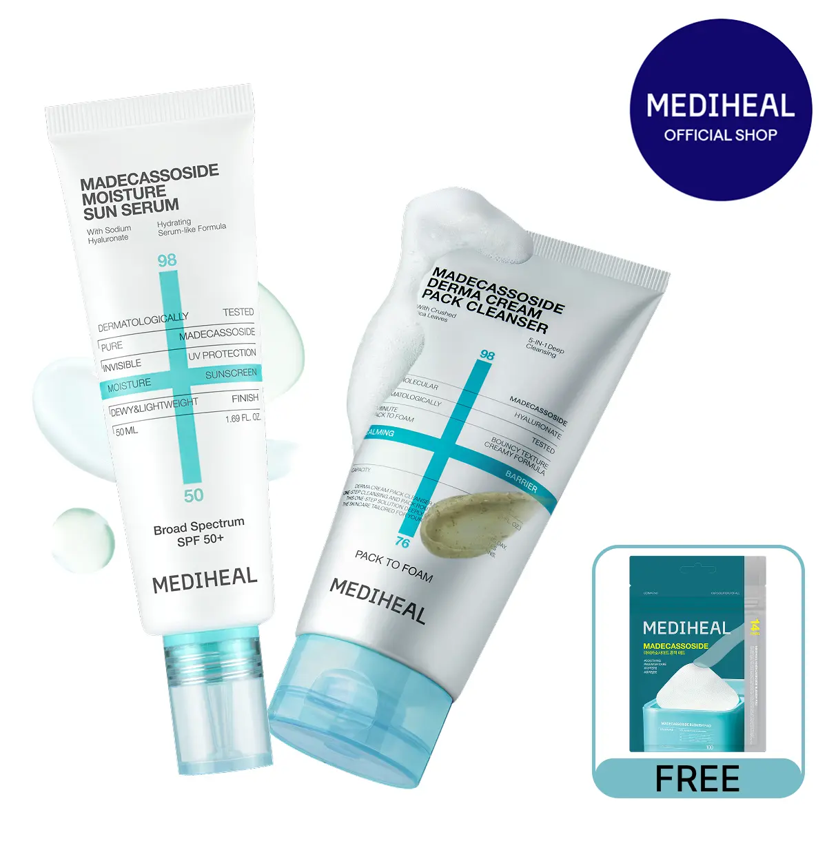 [Mediheal] Daily Barrier Routine | Moisture Sun Serum + Cream Pack Cleanser | 24/7 Calming & Hydrating Sun Care Duo