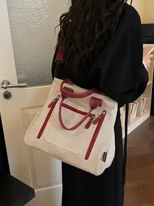 Korean Style Ins Fashion Beige Wine Crossbody Tote Bag Large Capacity Canvas Commuter Bag for Work School New