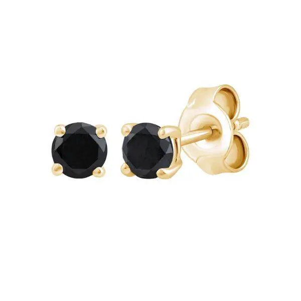 Dewberry 1.00 Ct Round Cut Black Diamond Stud Earrings for Women & Men in 14K Yellow Gold Plating over 925 Sterling Silver