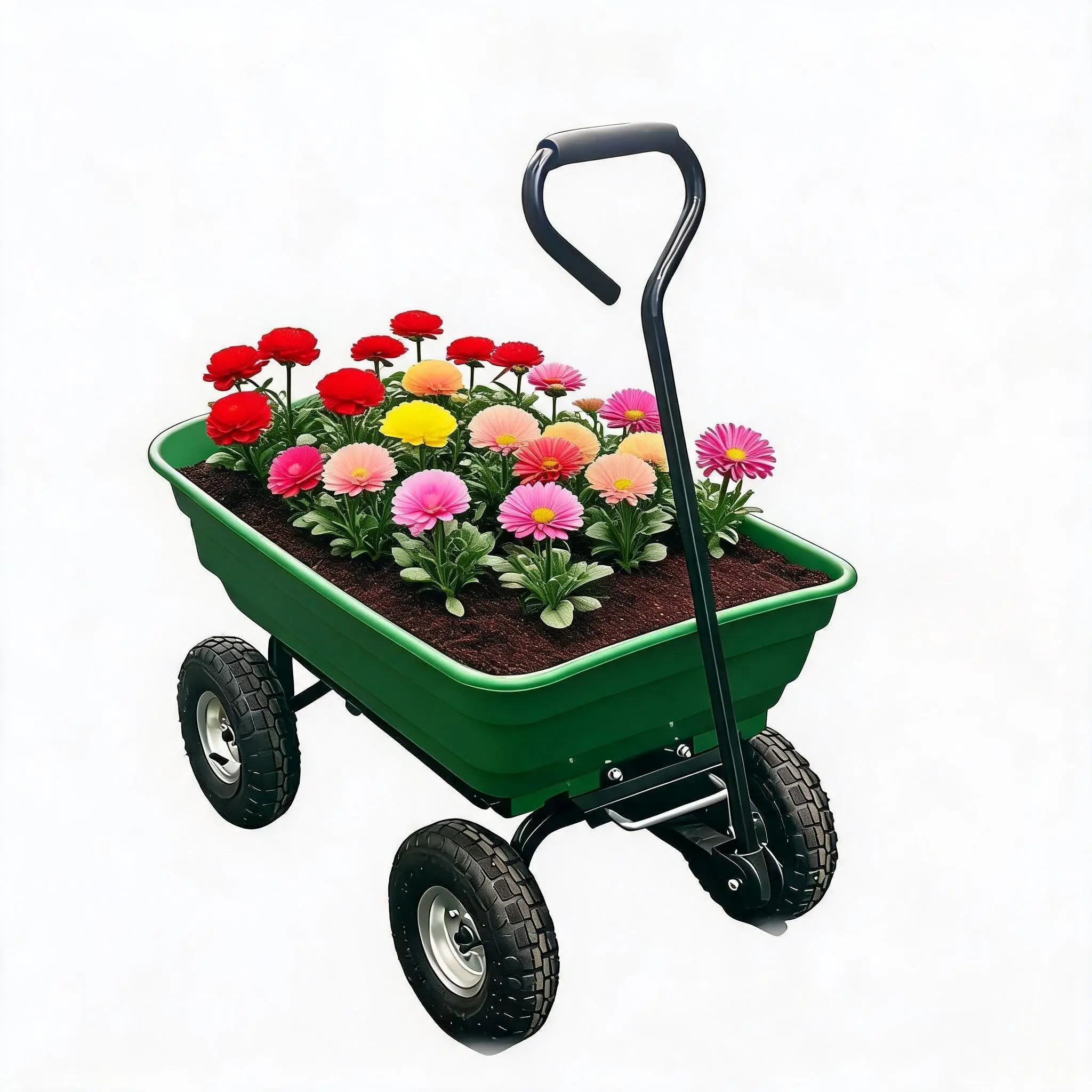 600Lb Wheelbarrow Dump Garden Cart with 4 10" All Terrain Wheels | 36.6"L x 19.9"W Poly Bed, Quick Release Dump, No Flat Tires, Ideal for Home, Yard, and Garden