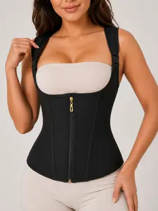 Curved Design Waist Cincher Corset with Front Zipper & Adjustable Straps, Tummy Control Shapewear for All-Day Comfort & Posture Support, Instant Slimming Body Shaper for Women, Compression Waist Shaper