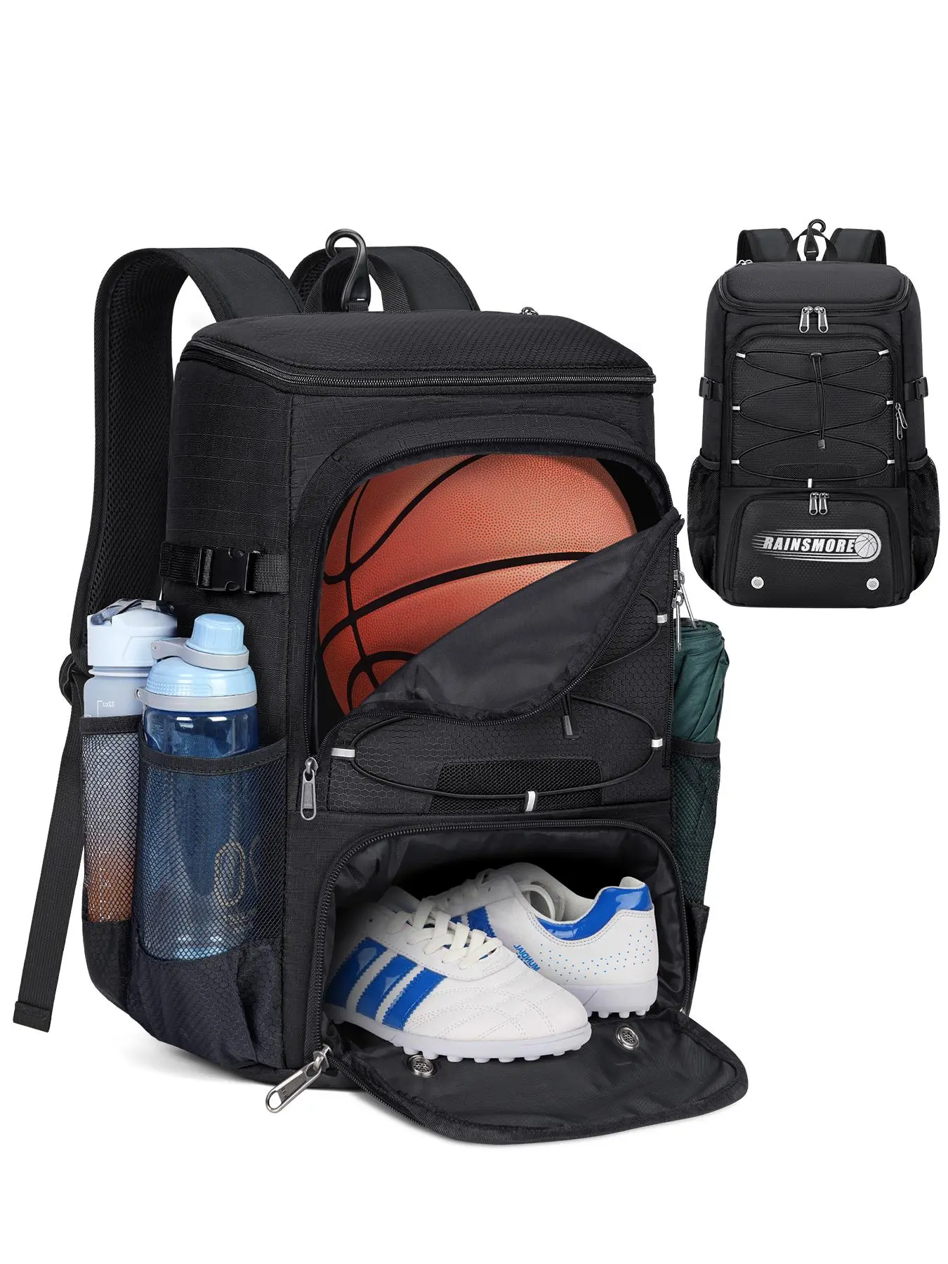 Basketball Backpack, Waterproof Active Sports Bag with Separate Ball Holder & Shoes Compartment, Basketball Equipment Bag for Volleyball, Soccer, Swim, Gym, Travel