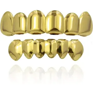 24K Gold Plated Hip Hop Teeth Grillz Punk Custom Fit Teeth Grillz Caps Top & Bottom Grill Set Removable Hip Hop Mouth Grills For Women Men Gift Halloween Party Photo Fancy Dress Accessories`
