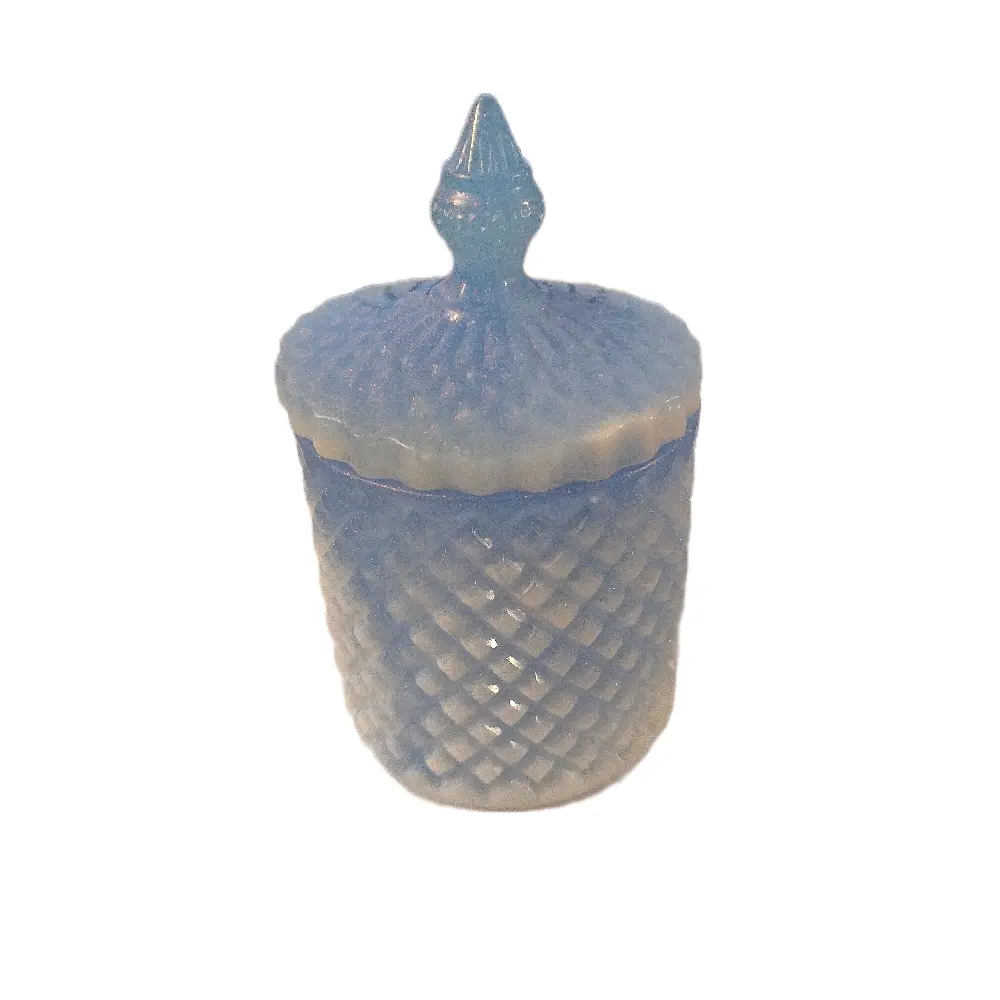 Decorative Jar with Lid - Blue Glass Storage Container for Kitchen and Bathroom