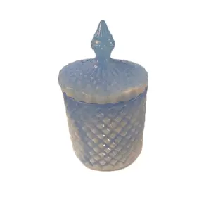 Decorative Jar with Lid - Blue Glass Storage Container for Kitchen and Bathroom