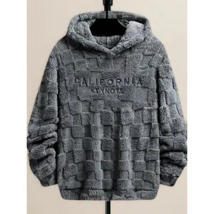 Men's Hooded Fleece-Lined Warm Knit Sweatshirt - Relaxed Fit, Loose Fit, Long Sleeves, Embroidered Textured Fuzzy Design, Stretch Fabric, Machine-Washable, for Fall & Winter