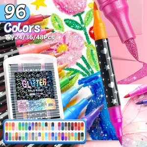 Double-Ended Glitter Marker Pen Set Art Pen Drawing Markers Two-Color Glitter Watercolor Pens & Highlighters Rich Colors Soft Tips DIY Crafts