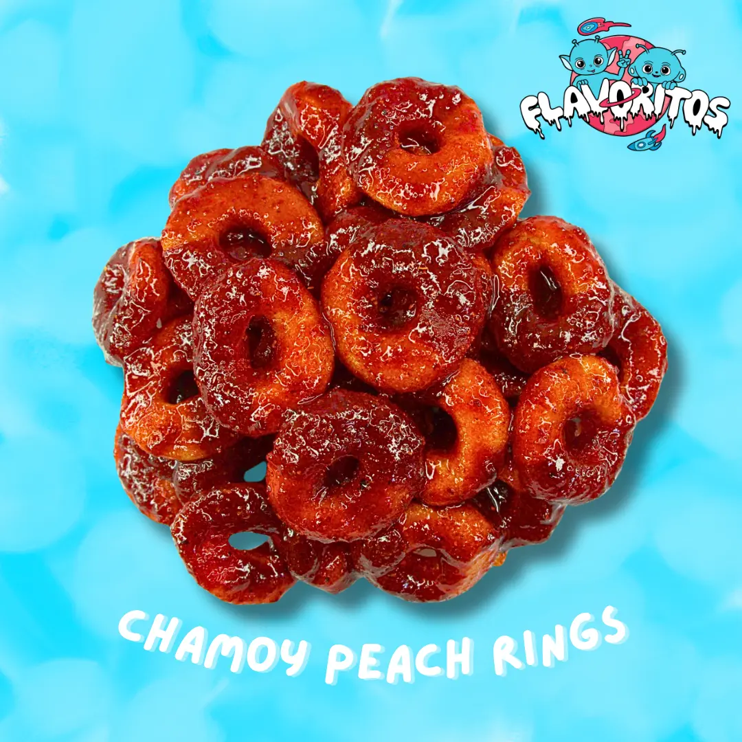 Chamoy Peach Rings - Flavoritos Sweet and Chili Gummy Candy Snack Chewy Spicy Bonbon
