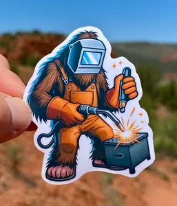Bigfoot Welder Sticker, Hard Hat Sticker, Bue Collar Sticker, Construction Sticker, Hard hat stickers, lunchbox sticker, Journeyman sticker, 409 carpenters, working class, carpenters stickers, union stickers