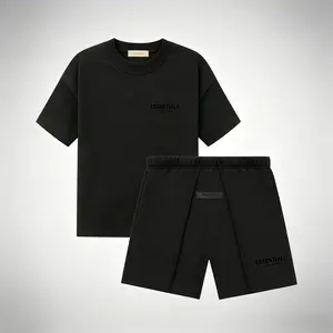 Fear of God Essentials SS22 Two Piece Co-Ord Outfit Set Stretch Limo Short Sleeve Crew Neck Tee Matching Black Casual Shorts Premium Streetwear Matching Set for Men & Women