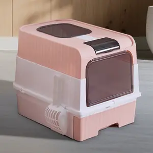 Automatic Open Cat Litter Box for Multi-Cat Homes, Spacious Transparent Kitty Toilet with Scoop, Modern Pink Pan for Easy Monitoring, Automatic Litter Box