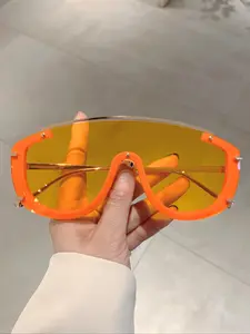 New Women's Shield-Shaped Half Frame Fashion Glasses, Multi-Color Lenses, High-End Studs Decoration, Stylish One-Piece Design, Street Style Shades