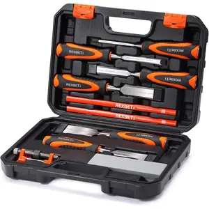 10pcs Wood Chisel Set, 6pcs Wood Chisel with 1 Honing Guide, 1 Sharpening Stone and 2 Carpenter Pencils, Heat-Treated Cr-V Alloy Blades