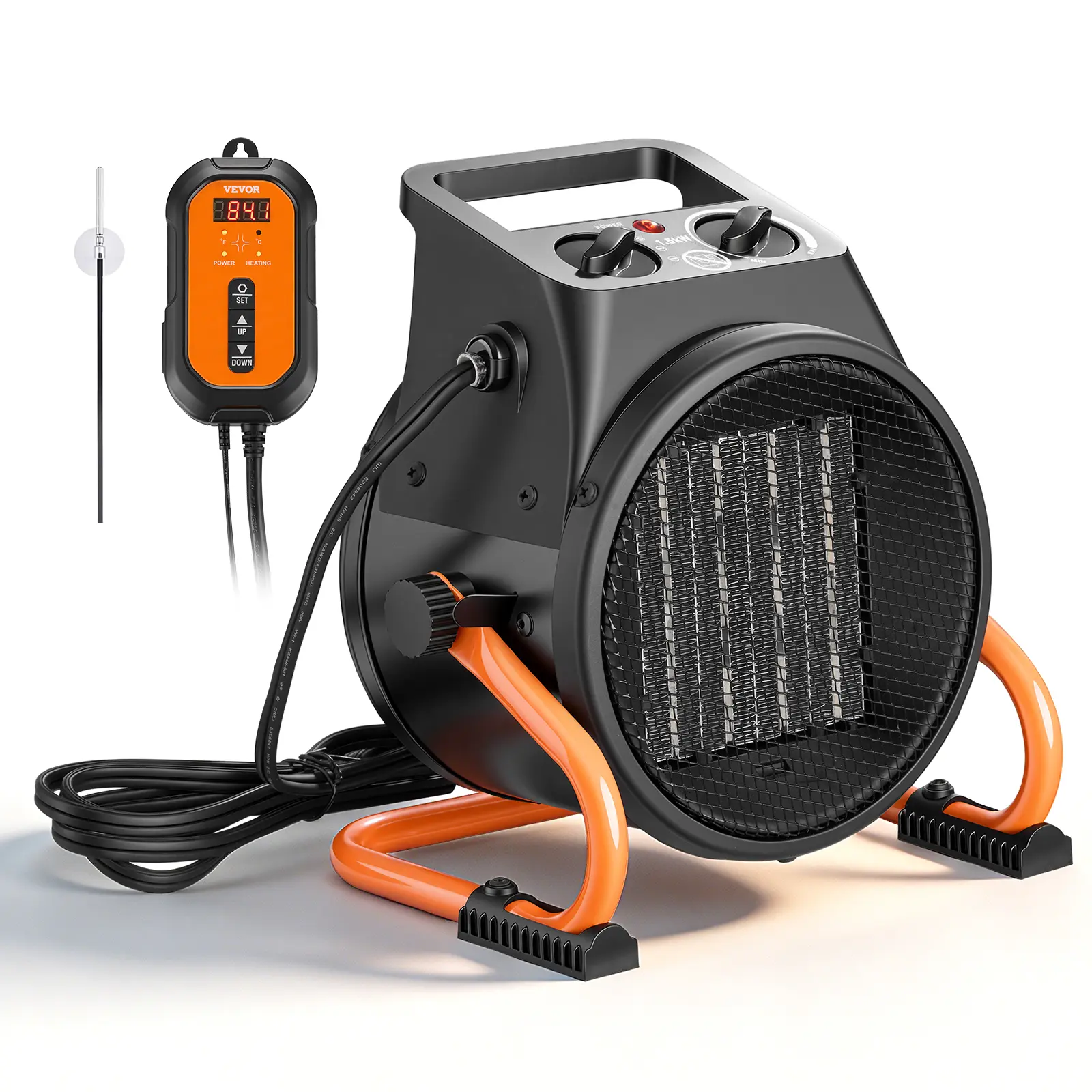 【DealsForYouDays】VEVOR Durable Corded Greenhouse Heater, 1500W Electric PTC Space Heater with Thermostat, Heat/Fan Mode, Low-High Heat Settings, 15° Adjustable Angle, Overheat Protection, Grip Handle, for Scientific Seedling Cultivation, Home, Grow Tents,