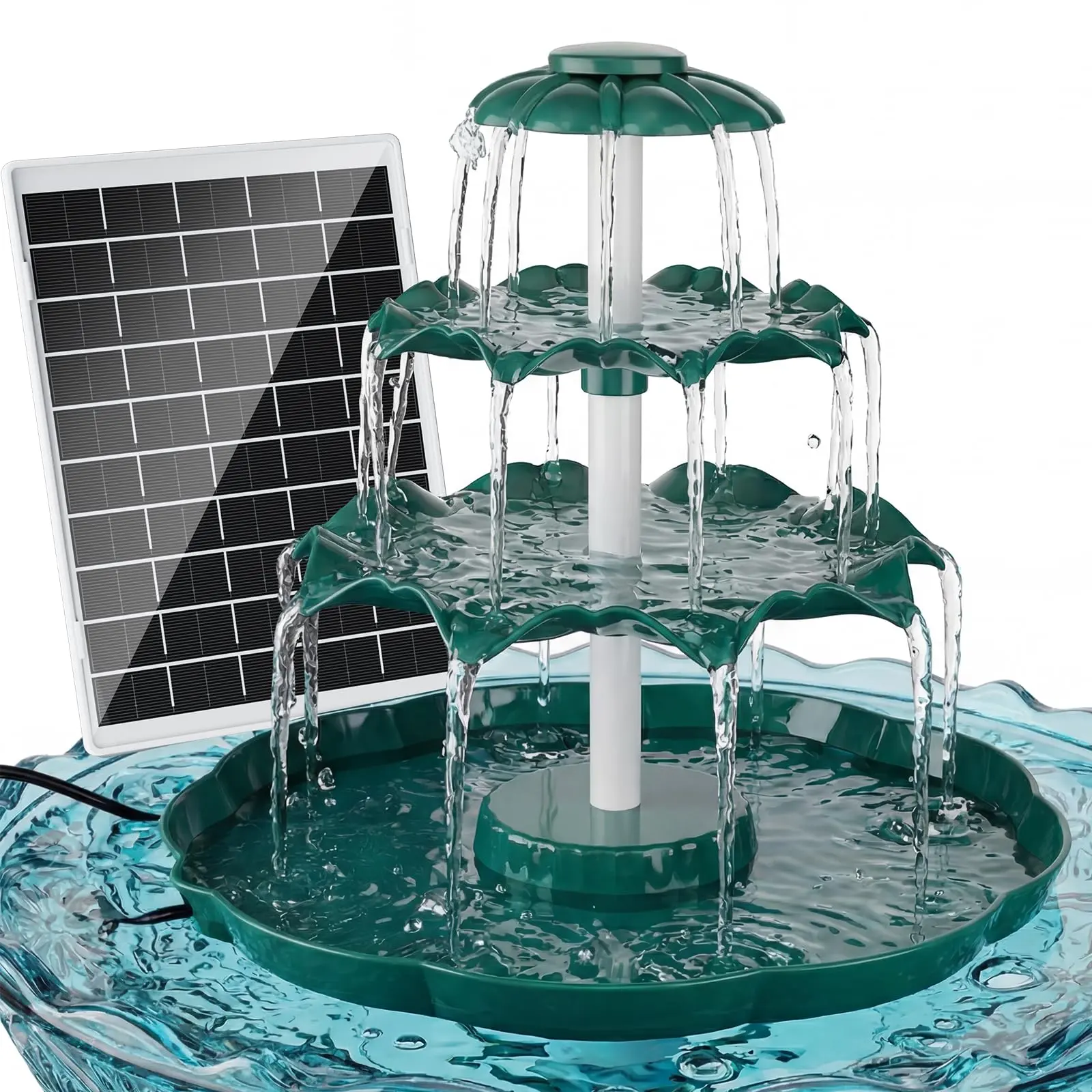 AISITIN 6.5W Solar Fountain Water Feature, 1200mAh Battery, 3-Tiered Waterfall, DIY Detachable Parts Sunlight-Driven Pump, Adjustable Panel, Lightweight Resin Plastic for Garden, Pond Decor, Three-Tiered