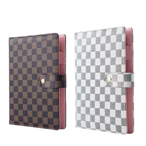 Checkered Leather A5 Size Faux Leather PlaidNotebook,Detachable Refillable Inner Pages,Multi-Functional Storage, ldealfor Work, SchoolLogs