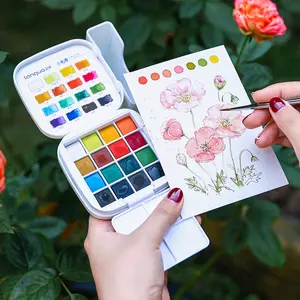 Travel Watercolor Paint Set - 16 Colors with Palette,Portable Watercolor Travel Kit with Brush, Coloring Card, Brush Washing Box for Adults, Artists & Professionals