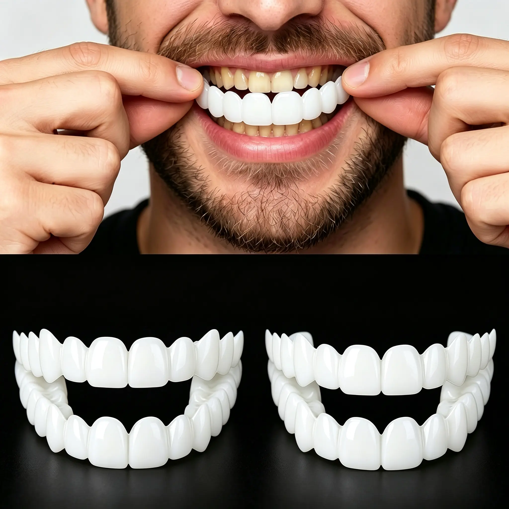[3 Pairs] 2026 New Cosmetic Teeth Enhancer Smile CoverInstant Porcelain Look & Confidence Booster Snap OnVeneers - 1 Minute Moldable Soft Silicone for Gaps & Stains- Reusable (Oral Care) Party Essential